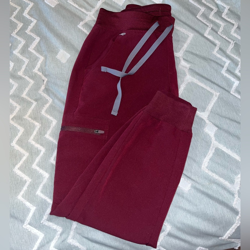 Figs Burgundy Jogger Pants with Gray Accents